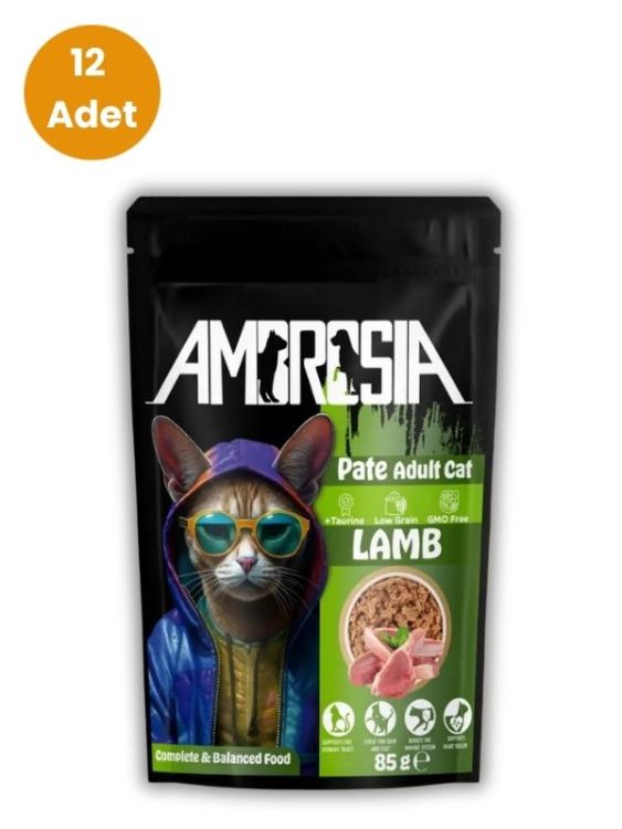 Ambrosia Kuzu Etli Ezme Pouch Yetişkin Kedi Maması 85 Gr x 12 Adet