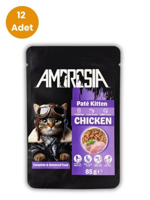 Ambrosia - Ambrosia Tavuk Etli Ezme Pouch Yavru Kedi Maması 85 Gr x 12 Adet