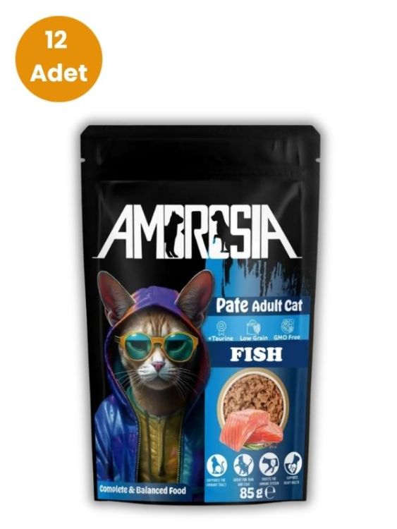 Ambrosia Balık Etli Ezme Pouch Yetişkin Kedi Maması 85 Gr x 12 Adet