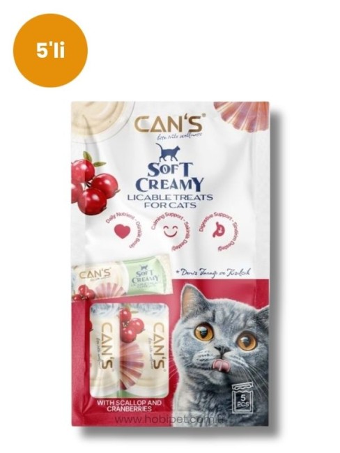 Cans - Can’s Soft Creamy Deniz Tarağı ve Kızılcıklı Kedi Ödül Kreması 15 gr x 5’li