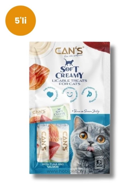 Cans - Can’s Soft Creamy Ton Balıklı ve Somonlu Kedi Ödül Kreması 15 gr x 5’li