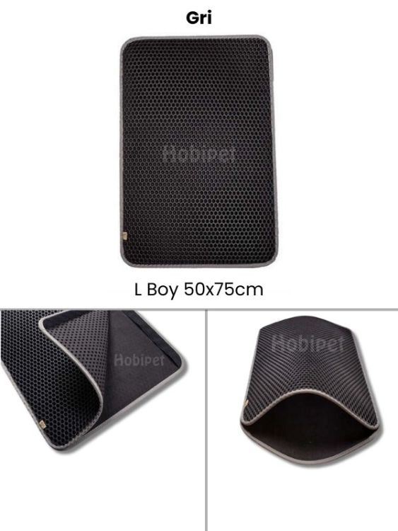 Cattie L Boy Altıgen Desenli Gri Kenarlıklı Kum Toplayıcı Kedi Paspası 50×70cm