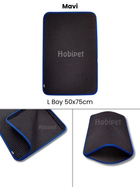 Cattie - Cattie L Boy Altıgen Desenli Mavi Kenarlıklı Kum Toplayıcı Kedi Paspası 50×70cm