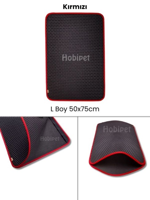 Cattie - Cattie L Boy Altıgen Desenli Kırmızı Kenarlıklı Kum Toplayıcı Kedi Paspası 50×70cm