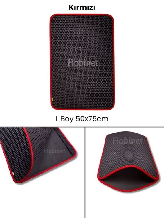 Cattie L Boy Altıgen Desenli Kırmızı Kenarlıklı Kum Toplayıcı Kedi Paspası 50×70cm