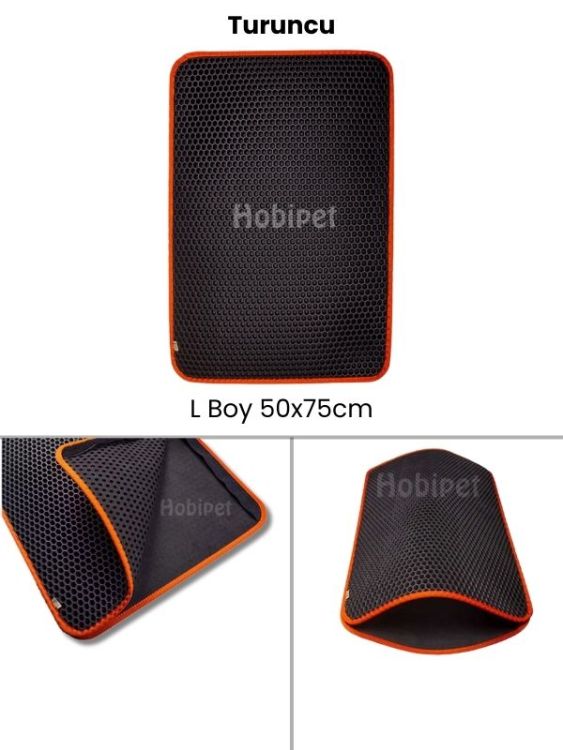 Cattie L Boy Altıgen Desenli Turuncu Kenarlıklı Kum Toplayıcı Kedi Paspası 50×70cm