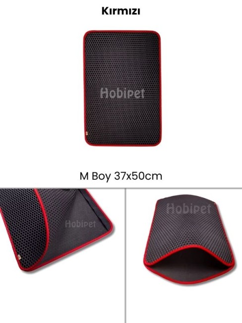 Cattie - Cattie M Boy Altıgen Desenli Kırmızı Kenarlıklı Kum Toplayıcı Kedi Paspası 37×50cm