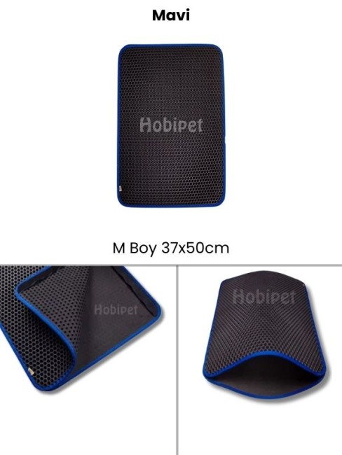 Cattie - Cattie M Boy Altıgen Desenli Mavi Kenarlıklı Kum Toplayıcı Kedi Paspası 37×50cm