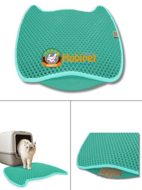 Cattie - Cattie M Boy Kedi Kafası Şekilli Kum Toplayıcı Kedi Paspası Turkuaz 50×50cm