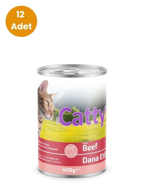 Catty - Catty Dana Eti Parçacıklı Sos İçinde Yetişkin Kedi Konservesi 400 gr x 12 Adet