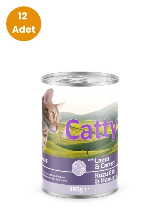 Catty Kuzu Etli & Havuçlu Pate (Ezme) Yetişkin Kedi Konservesi 395 gr x 12 Adet