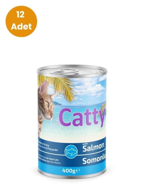 Catty Somon Eti Parçacıklı Sos İçinde Yetişkin Kedi Konservesi 400 gr x 12 Adet