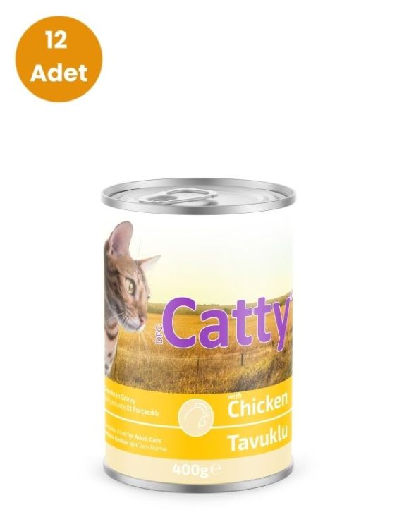 Catty Tavuk Eti Parçacıklı Sos İçinde Yetişkin Kedi Konservesi 400 gr x 12 Adet