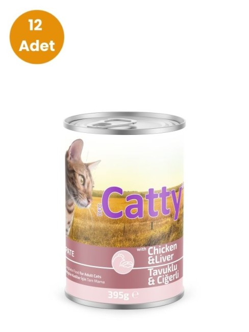 Catty - Catty Tavuklu & Ciğerli Pate (Ezme) Yetişkin Kedi Konservesi 395 gr x 12 Adet