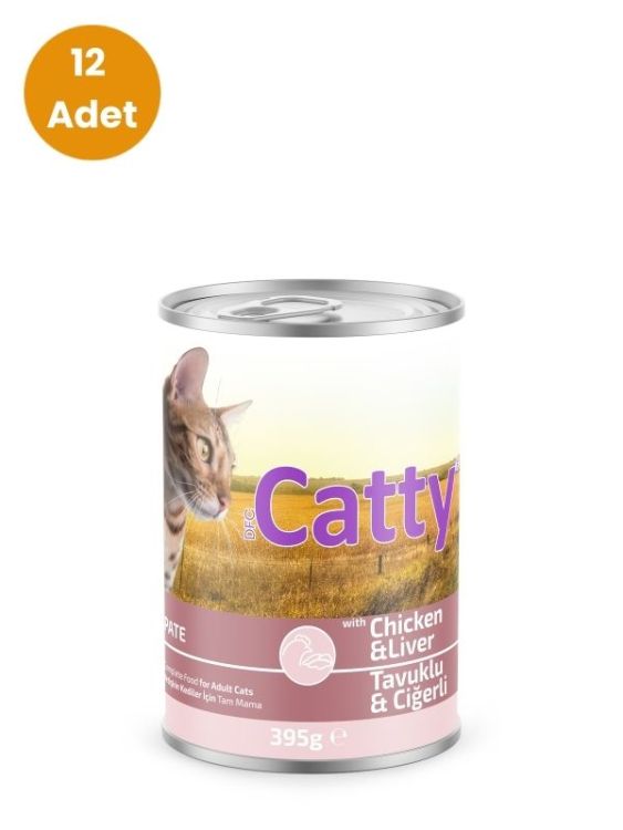 Catty Tavuklu & Ciğerli Pate (Ezme) Yetişkin Kedi Konservesi 395 gr x 12 Adet