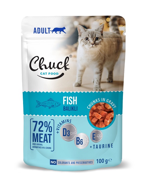 Chuck - Chuck Balıklı Yetişkin Kedi Pouch Mama 100 Gr X 24 Adet