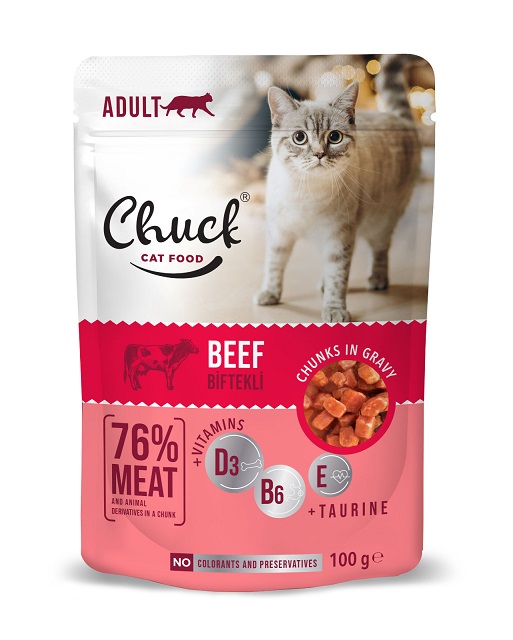 Chuck - Chuck Dana Etli Yetişkin Kedi Pouch Mama 100 Gr X 24 Adet