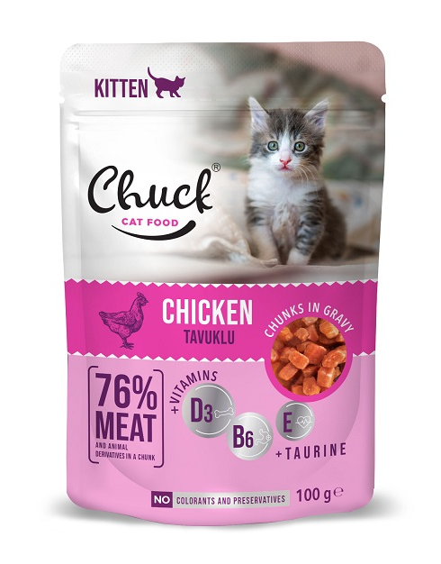 Chuck - Chuck Kitten Tavuklu Yavru Kedi Pouch Mama 100 Gr X 24 Adet