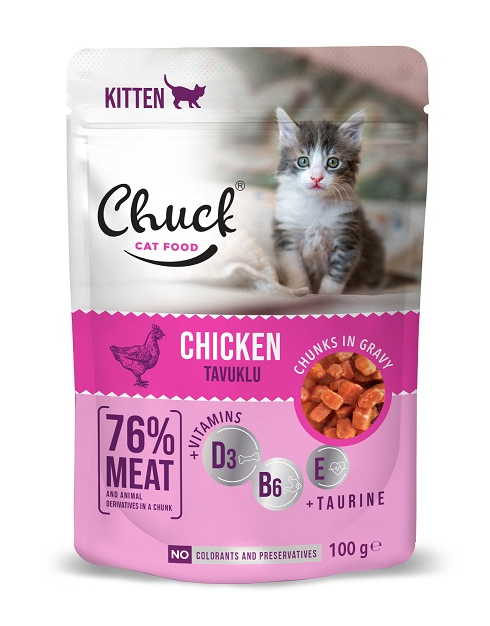 Chuck Kitten Tavuklu Yavru Kedi Pouch Mama 100 Gr X 24 Adet