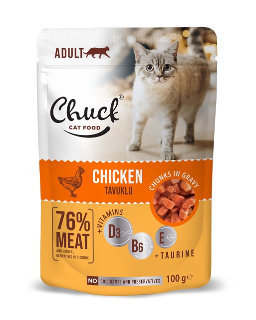 Chuck - Chuck Tavuklu Yetişkin Kedi Pouch Mama 100 Gr X 24 Adet