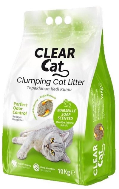 Clear Cat - Clear Cat Marsilya Sabunlu Bentonit Kedi Kumu 10 Kg