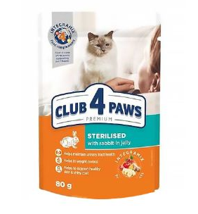 Club4paws Sterilised Tavşanlı Kısır Kedi Pouch Mama 80 Gr X 24 Adet