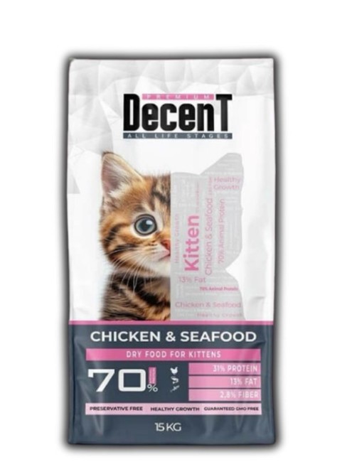 Decent - Decent Kitten Tavuklu ve Balıklı Yavru Kedi Maması 15 Kg