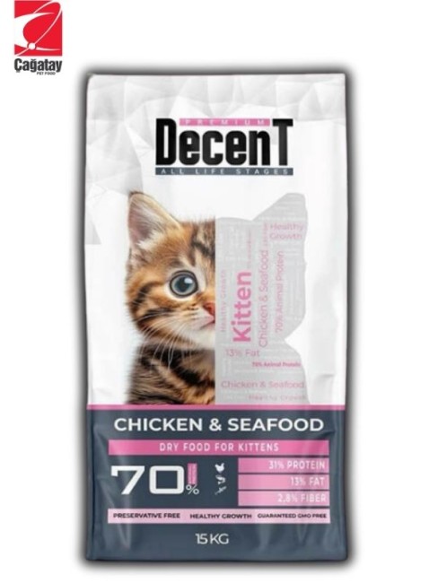 Decent - Decent Kitten Tavuklu ve Balıklı Yavru Kedi Maması 15 Kg