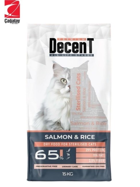 Decent - Decent Somonlu ve Pirinçli Kısırlaştırılmış Kedi Maması 15 Kg
