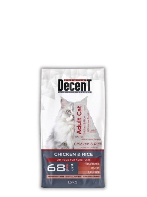 Decent - Decent Tavuklu ve Pirinçli Yetişkin Kedi Maması 1.5 Kg