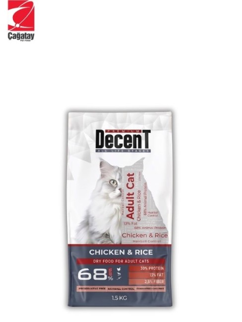Decent - Decent Tavuklu ve Pirinçli Yetişkin Kedi Maması 1.5 Kg