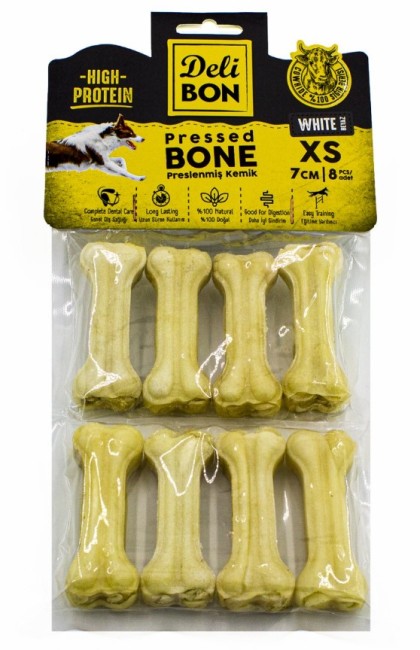Delibon - Delibon Beyaz Pres Ödül Kemik 7 Cm 8 Li