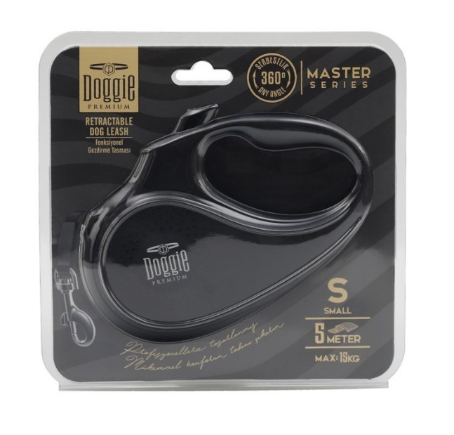 Doggie - Doggie Otomatik Uzatma Tasması 5 Metre S Beden Siyah
