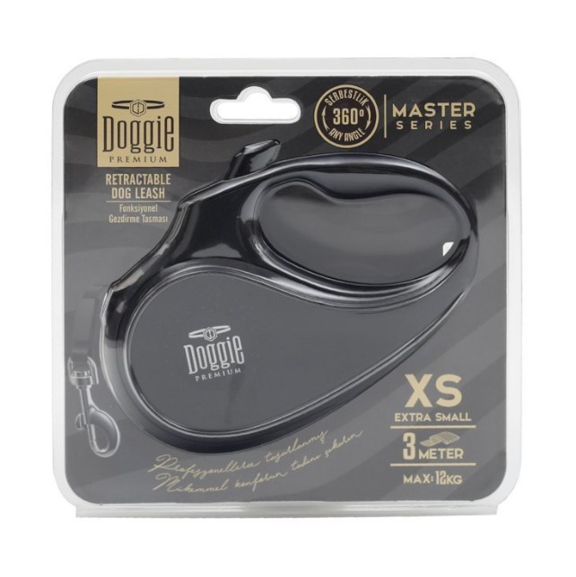 Doggie - Doggie Otomatik Uzatma Tasması 3 Metre XS Beden Siyah