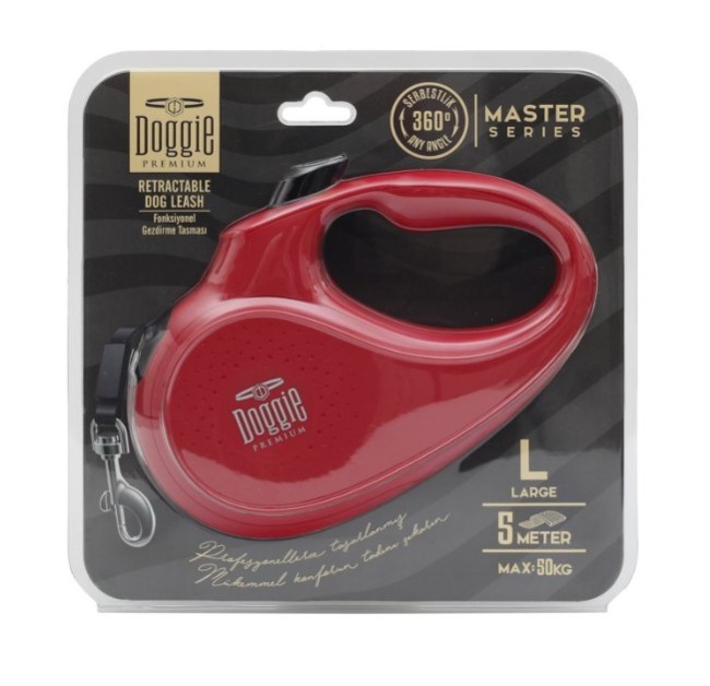 Doggie - Doggie Otomatik Uzatma Tasması 5 Metre L Beden Kırmızı
