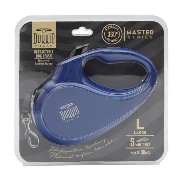 Doggie - Doggie Otomatik Uzatma Tasması 5 Metre L Beden Mavi