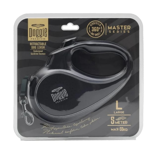 Doggie - Doggie Otomatik Uzatma Tasması 5 Metre L Beden Siyah
