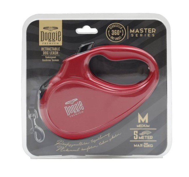 Doggie - Doggie Otomatik Uzatma Tasması 5 Metre M Beden Kırmızı