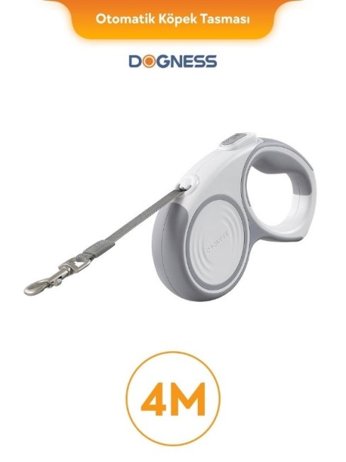Dogness - Dogness R06 Otomatik Kedi Köpek Gezdirme Tasması 4 Metre Beyaz (R06-4W)