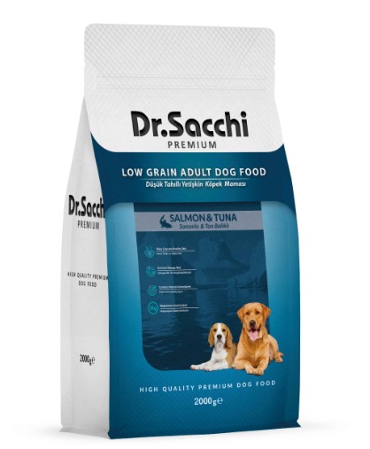 Dr.Sacchi Düşük Tahıllı Somonlu ve Ton Balıklı Yetişkin Köpek Maması 2 Kg