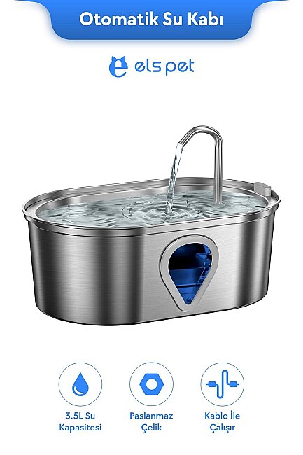 Els Pet - Els Pet Kedi Köpek Su Pınarı Çelik 3.5L (ELS-WF170)