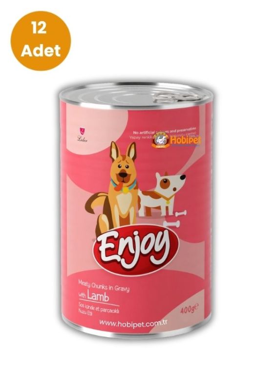 Enjoy Sos İçinde Et Parçacıklı Kuzu Etli Köpek Konservesi 400 gr (12 Adet)