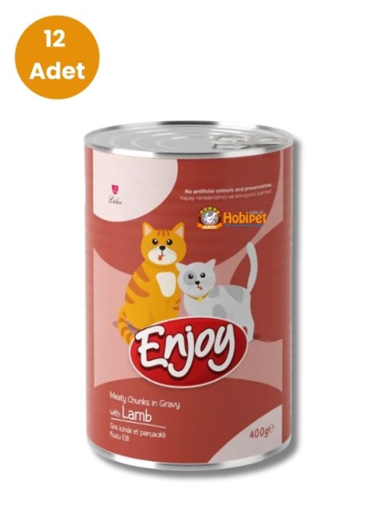 Enjoy Sos İçinde Et Parçacıklı Kuzu Etli Yetişkin Kedi Konservesi 400 gr (12 Adet)