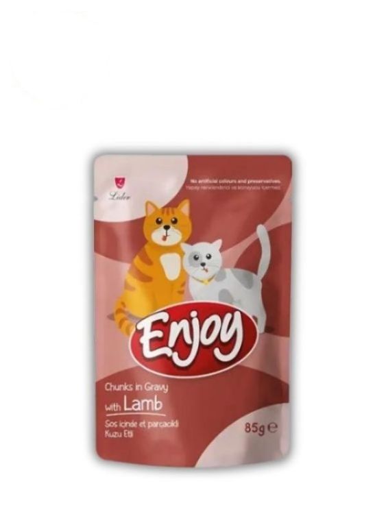 Enjoy Sos İçinde Et Parçacıklı Kuzu Etli Yetişkin Kedi Pouch Maması 85 Gr