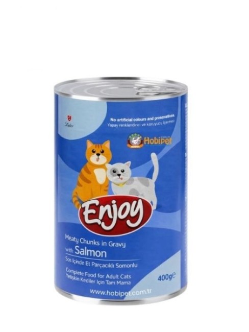 Enjoy - Enjoy Sos İçinde Et Parçacıklı Somonlu Yetişkin Kedi Konservesi 400 gr
