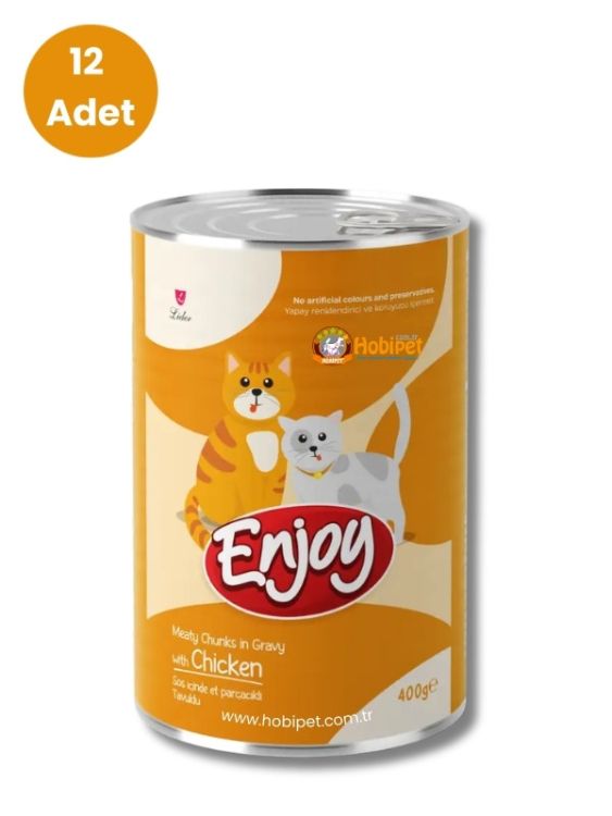 Enjoy Sos İçinde Et Parçacıklı Tavuklu Yetişkin Kedi Konservesi 400 gr (12 Adet)