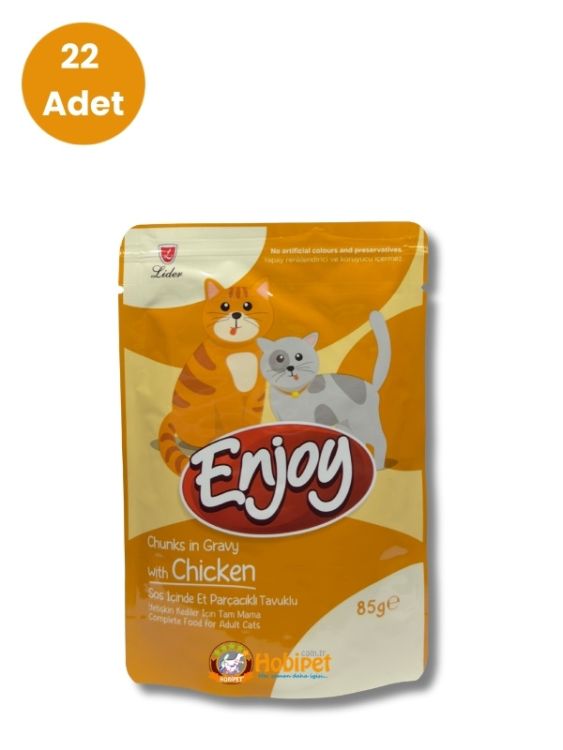 Enjoy Sos İçinde Et Parçacıklı Tavuklu Yetişkin Kedi Pouch Maması 85 gr x 22 Adet