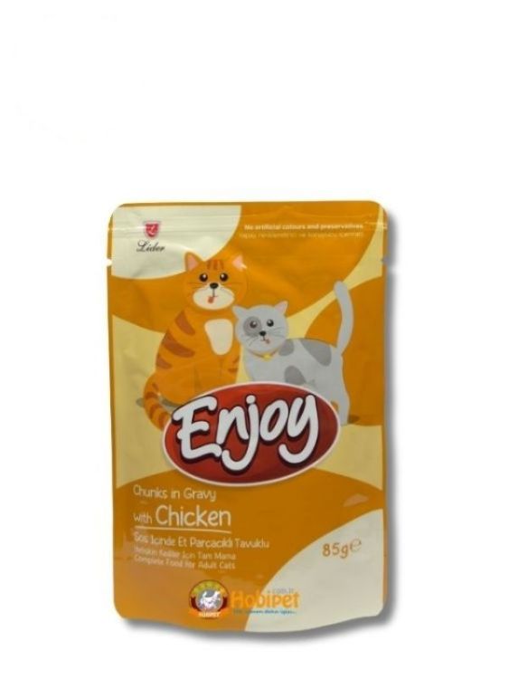 Enjoy Sos İçinde Et Parçacıklı Tavuklu Yetişkin Kedi Pouch Maması 85 gr