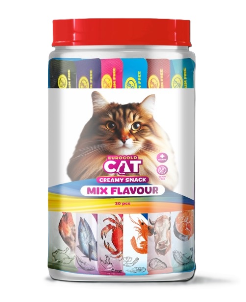 Eurogold - Eurogold Mix Flavour 6 Çeşit Krema Kedi Ödülü (Kavanoz) 15 Gr X 30 Adet