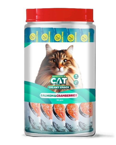 Eurogold - Eurogold Somon Kızılcık Krema Kedi Ödülü (Kavanoz) 15 Gr X 30 Adet
